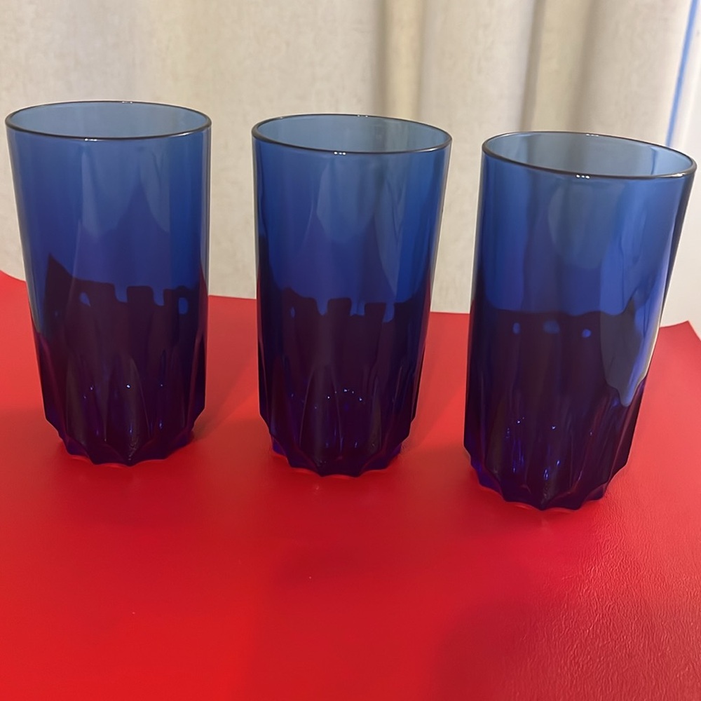 3 Pc Luminarc Cobalt Blue Water Tumbler 5”H